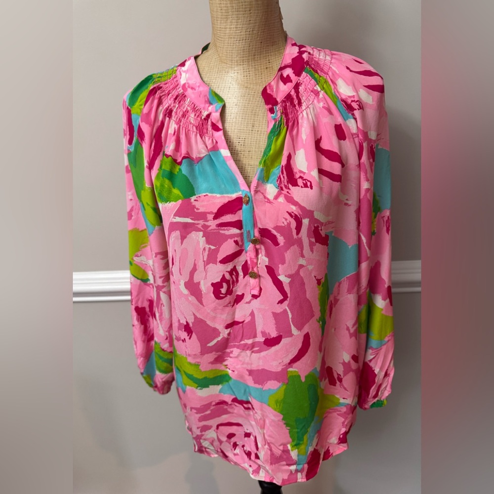 Lilly‎ Pulitzer Floral Pink and Green Women's Top S